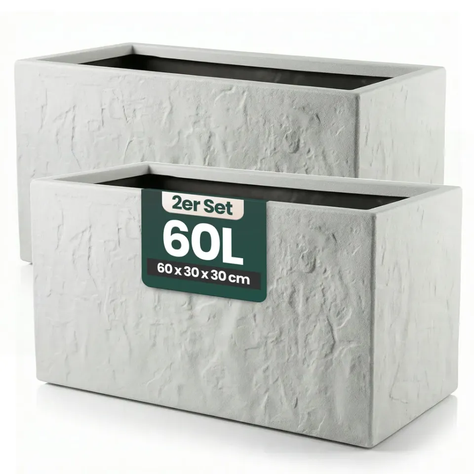 Kreher Riven Pflanzkasten 2er Set 60x30x30 Hellgrau Steinoptik