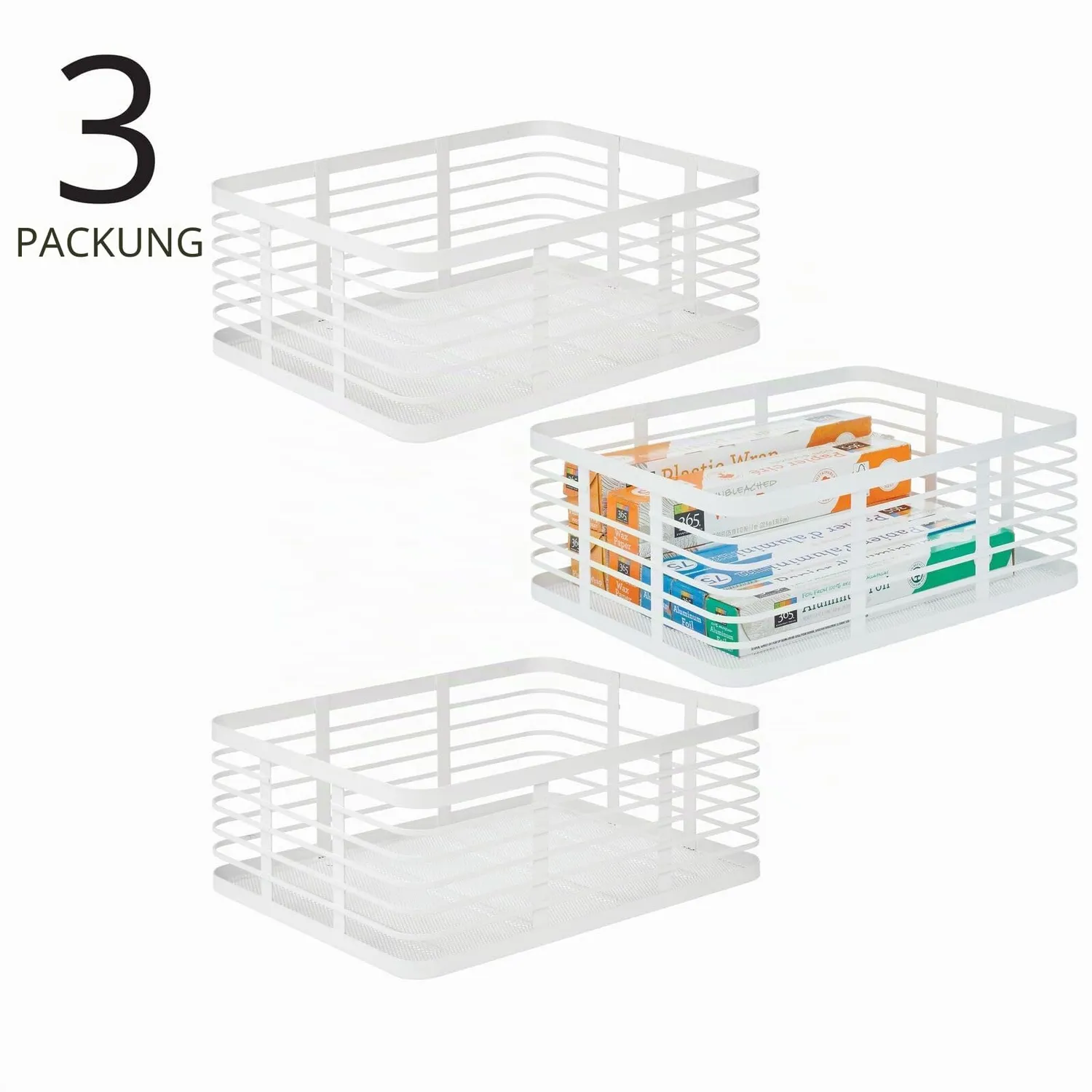 mDesign Allzweckkorb Metall weiß 3er-Set 40,6 cm