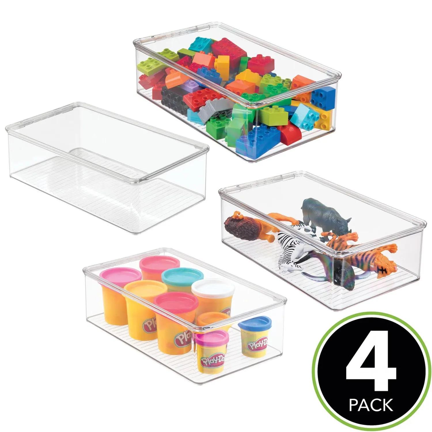 mDesign Spielzeugbox transparent 4er-Set mit Deckel Kunststoff