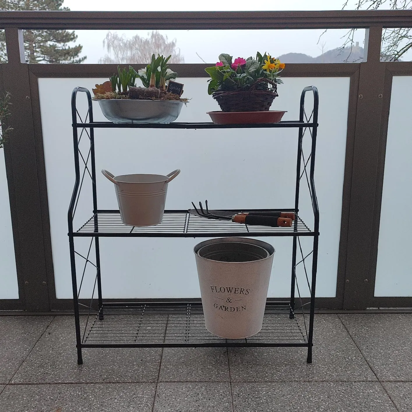 BOMCLAP Pflanzenregal Metall Schwarz 3-stufig 68cm