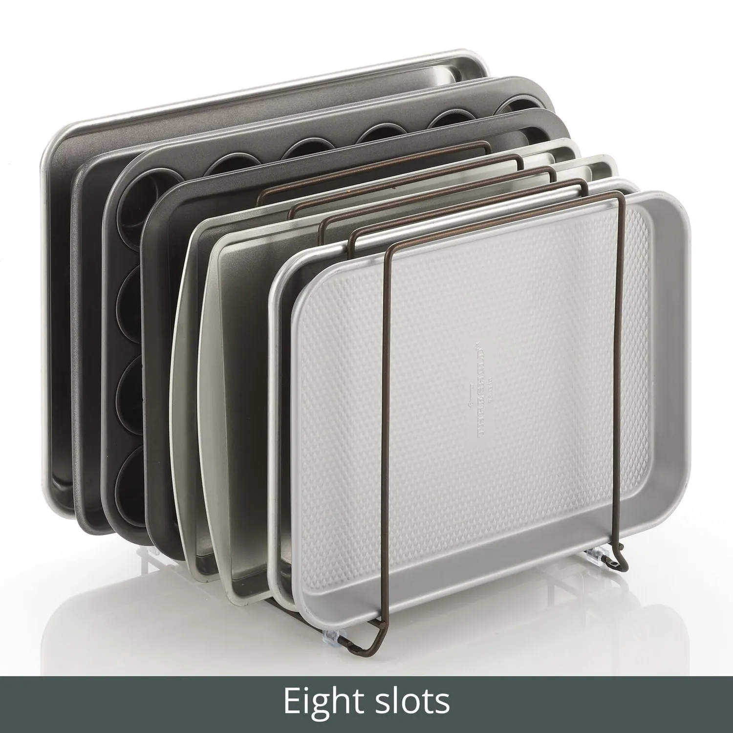 mDesign Küchen Organizer Metall Pfannenhalter 8 Fächer bronze
