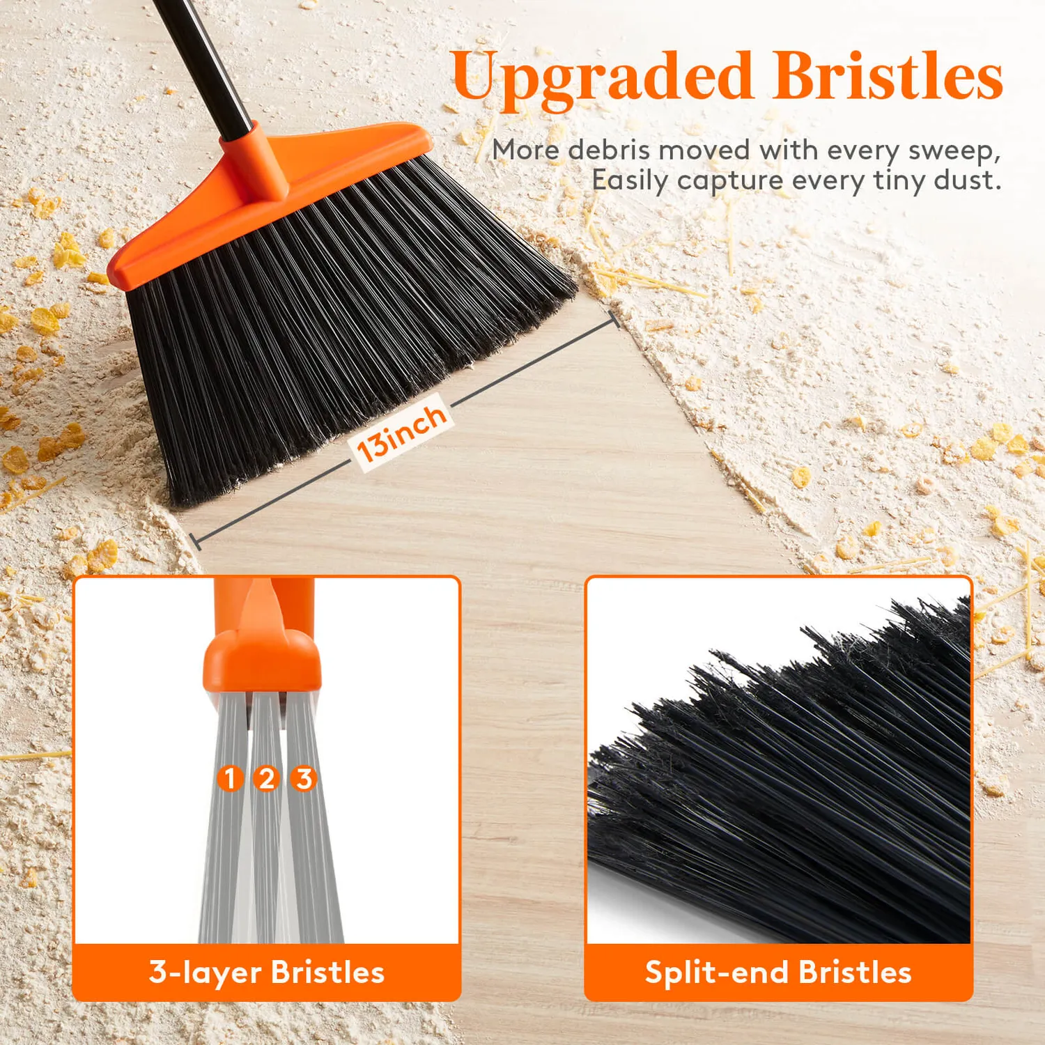 Lifewit Kehrbesen mit Stiel Winkelbesen Outdoor Orange