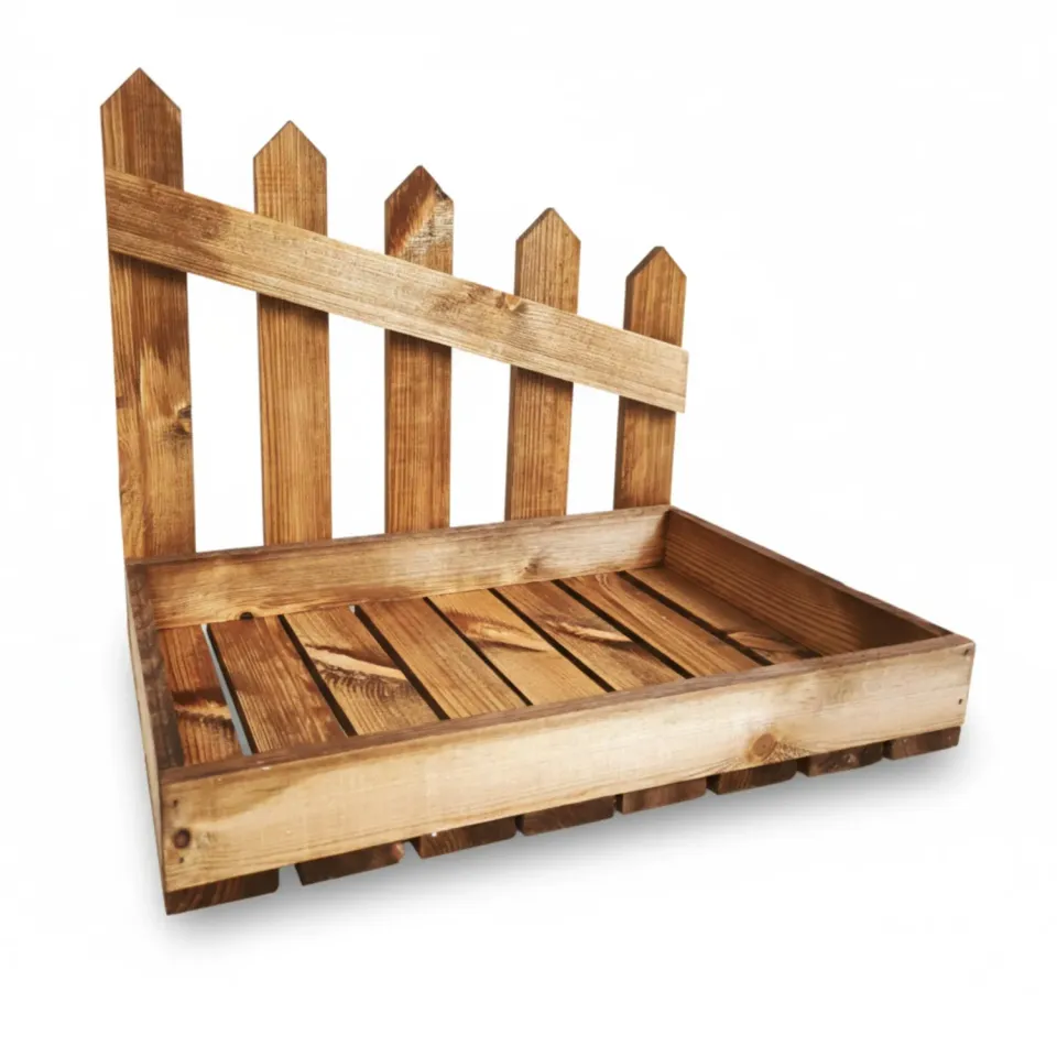 GoodFreshDecor Holzkiste Weihnachten 40x26x35 Kiefer braun mit Zaun