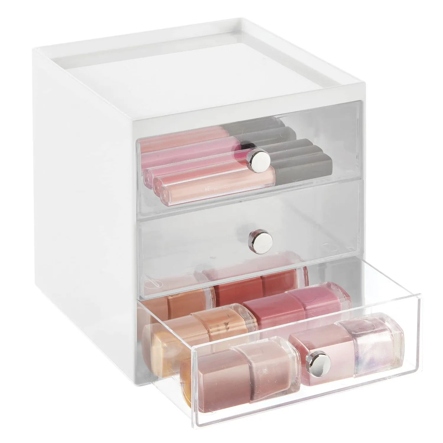 mDesign Make-up Organizer 3 Schubladen Kosmetikbox weiß transparent