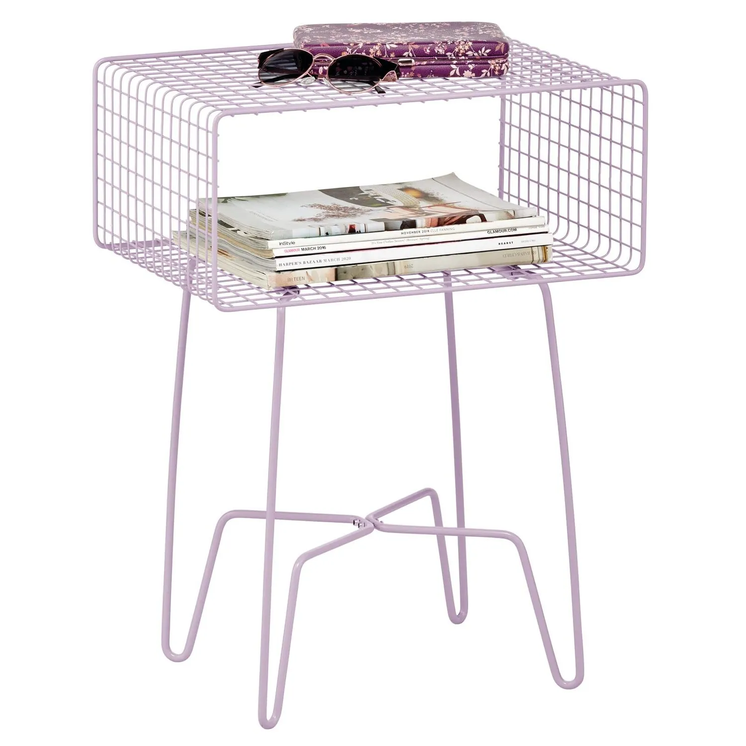 mDesign Beistelltisch Metalldraht mit Korb Beistelltisch Mattsilber