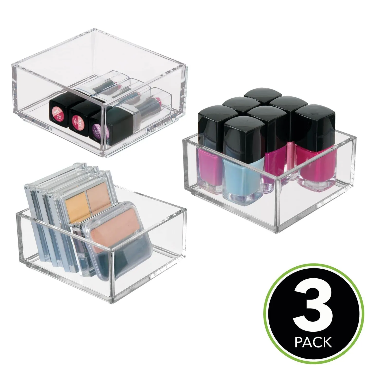 mDesign Kosmetikkorb Badablage 3er-Set durchsichtig 10,2 cm quadratisch