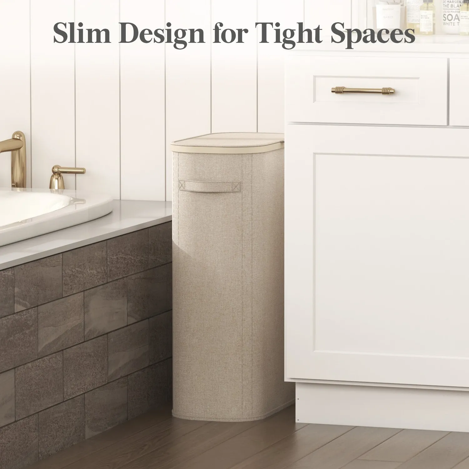 Lifewit Wäschekorb schmal mit Deckel 65L Beige