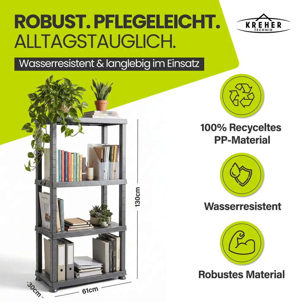 Kreher Neo Kunststoffregal 4 Böden Grau 30kg 2er Set