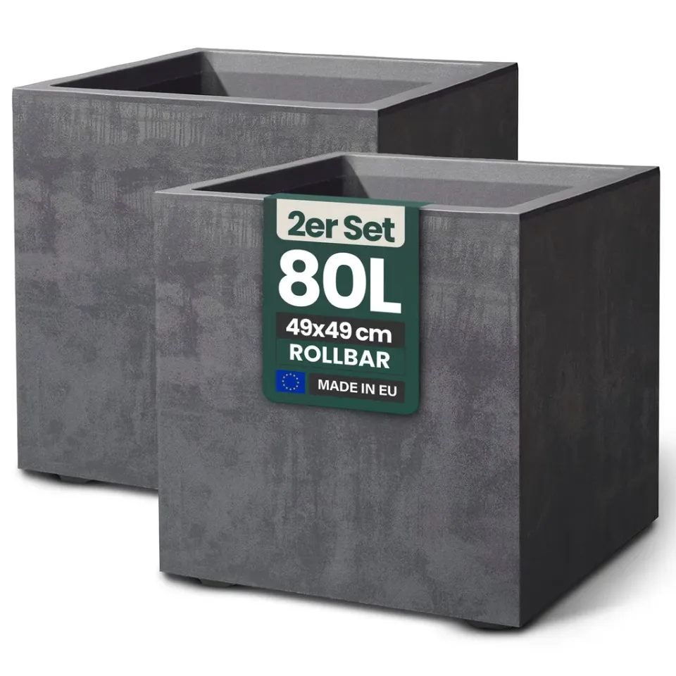 Kreher Millennium 80 Liter Pflanzkübel eckig Anthrazit 2er Set UV-beständig