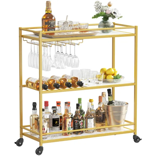 Lifewit Servierwagen Gold 3 Etagen 80cm