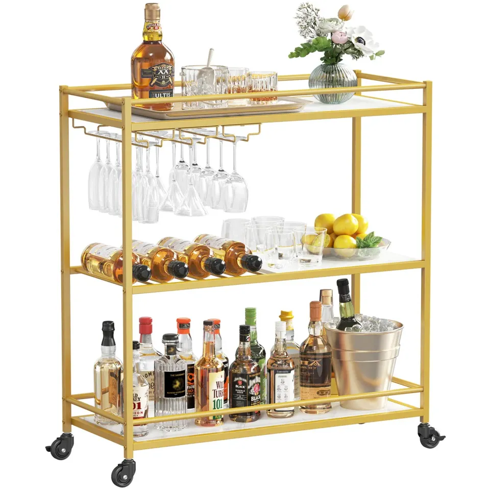 Lifewit Servierwagen Gold 3 Etagen 80cm