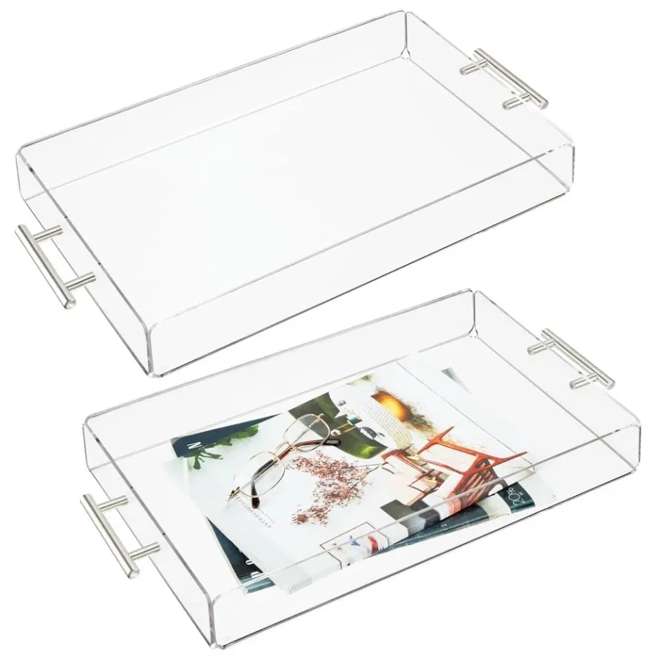 mDesign Serviertablett klein 2er-Set durchsichtig mit Griffen
