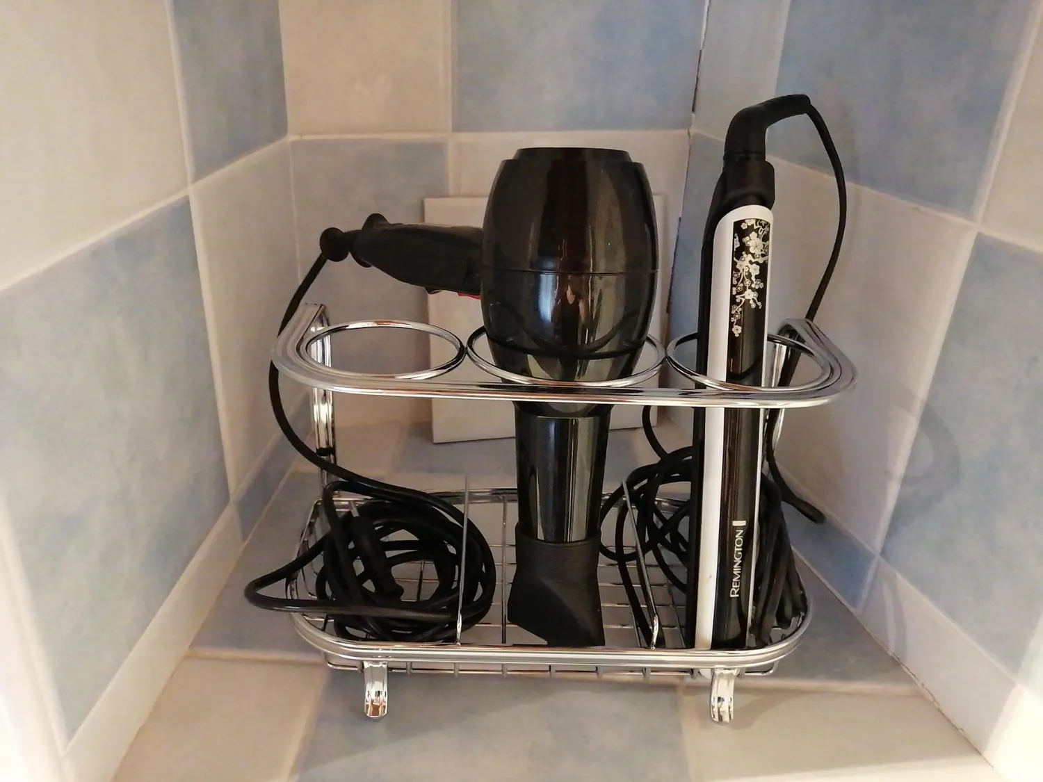 mDesign Fönhalter freistehend silber Badorganizer Stylingstation