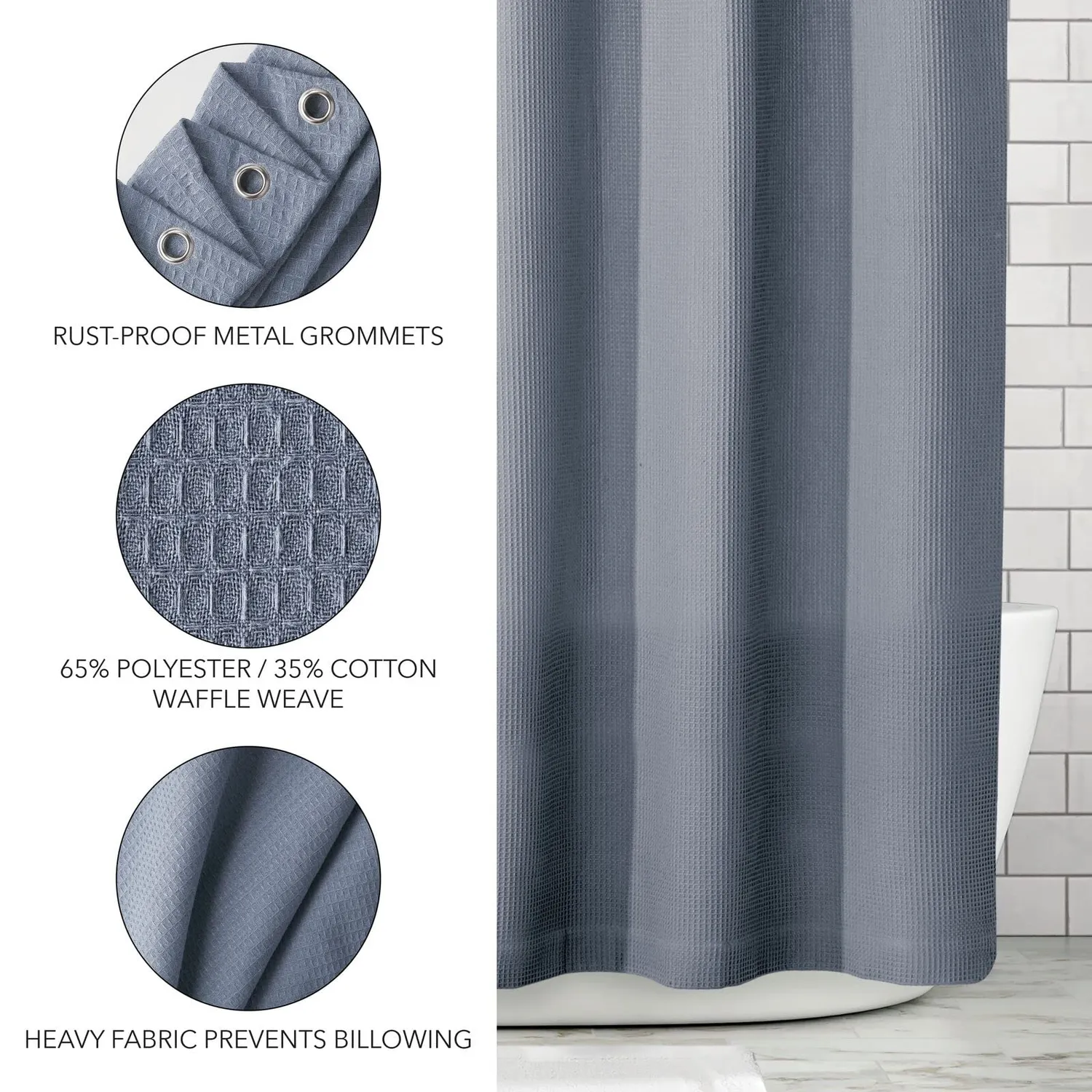 mDesign Luxus Duschvorhang blau 183x183 Waffelmuster