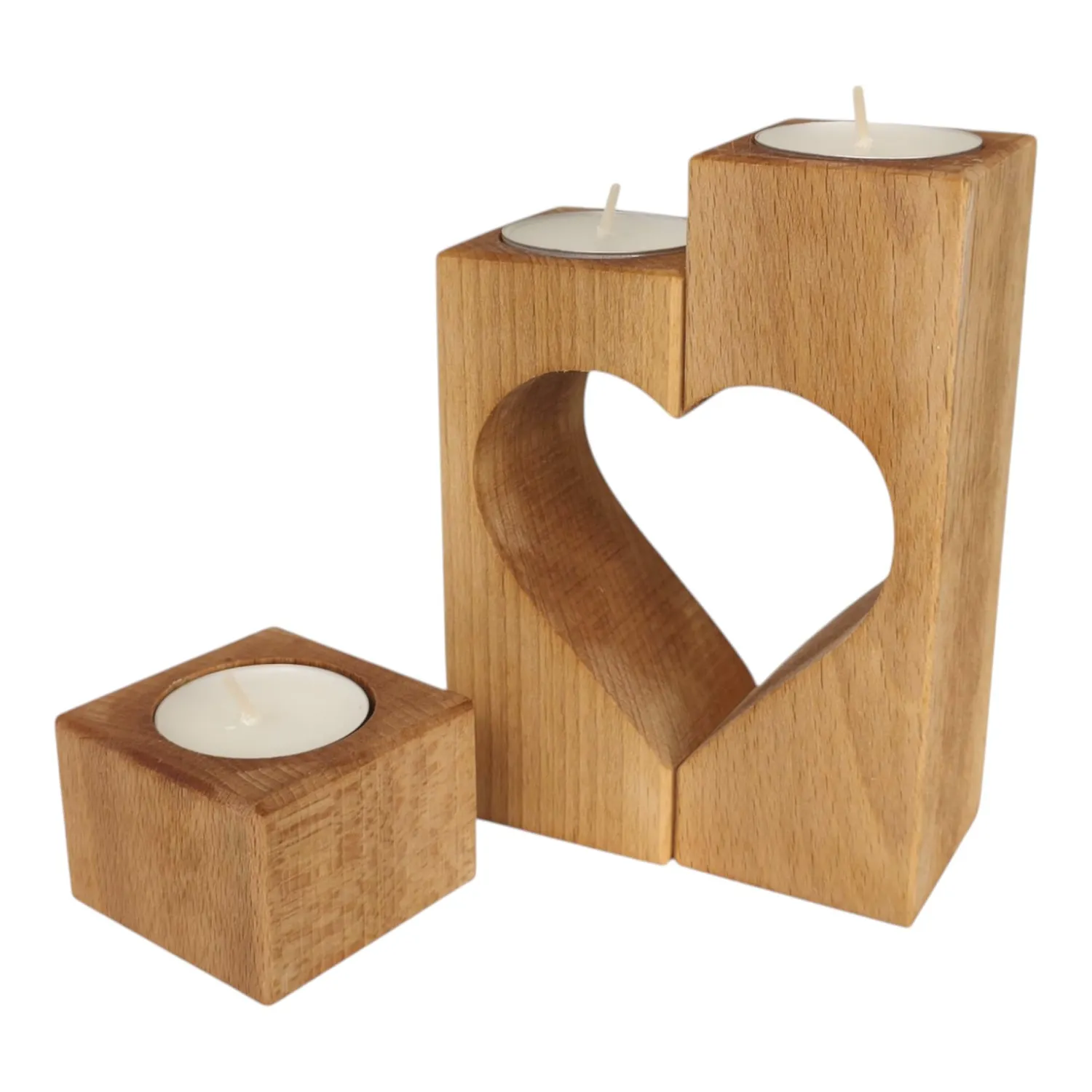 GoodFreshDecor Kerzenständer Buche 3er-Set natur geölt Herz