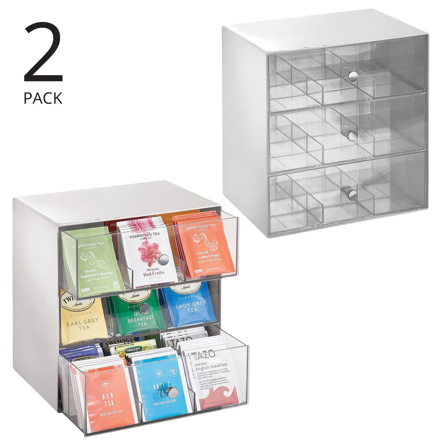 M Design Teebox Kunststoff 2er-Set grau 27 Fächer 3 Schubladen