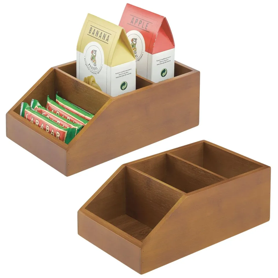 mDesign Ordnungsbox Bambus 3 Fächer 2er-Set braun