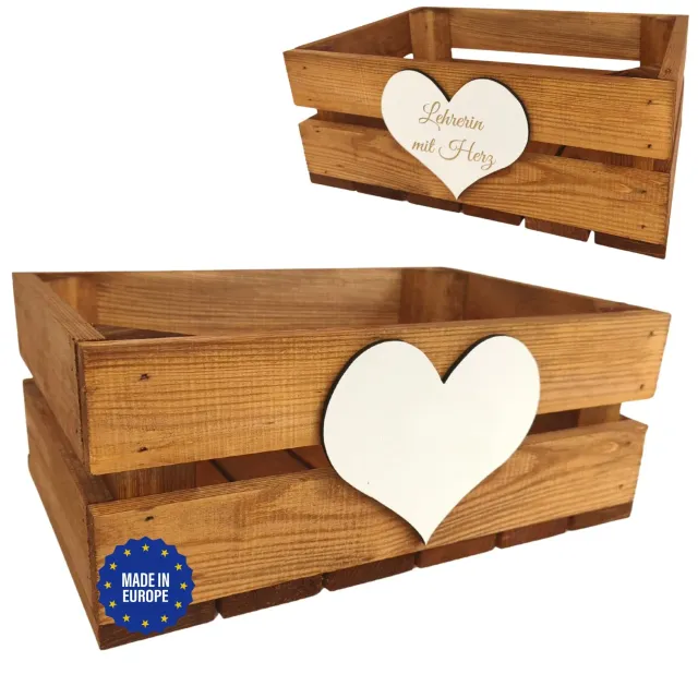GoodFreshDecor Holzbox mit Deckel 30x20x12 cm Herz Gravur braun