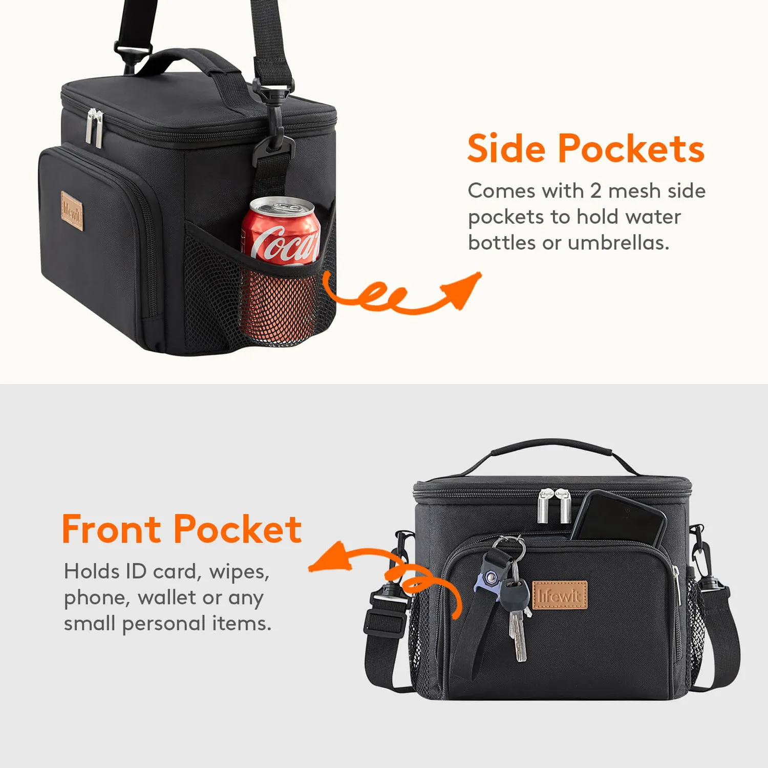 Lifewit Kühltasche Isoliert Schwarz für 12 Dosen Lunchbag