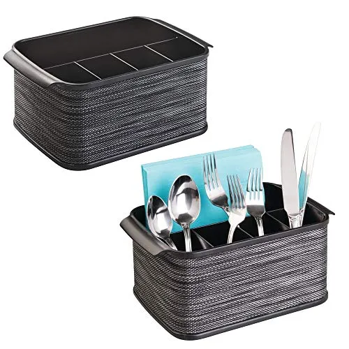 mDesign Besteckhalter 2er-Set Schwarz Besteckkorb mit Griff