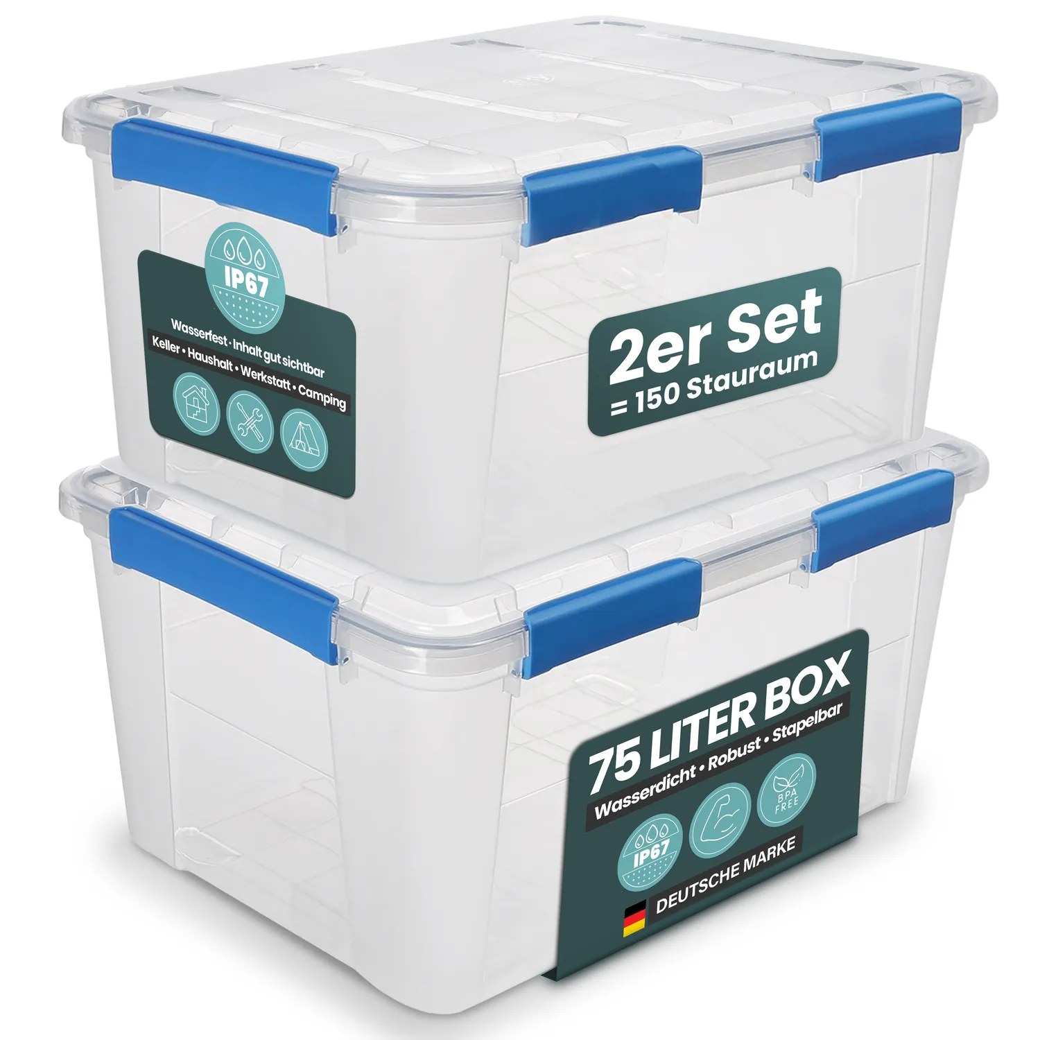 Kreher Box IP67 Aufbewahrungsbox 75 Liter 1er Set wasserdicht