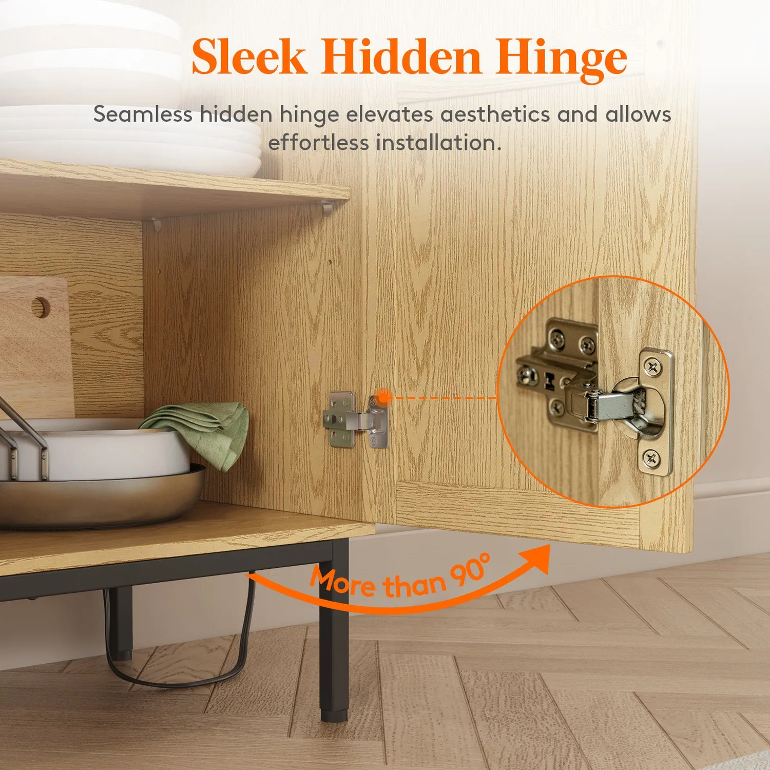 Lifewit Rattan Sideboard 4 Türen Natur mit Steckdose