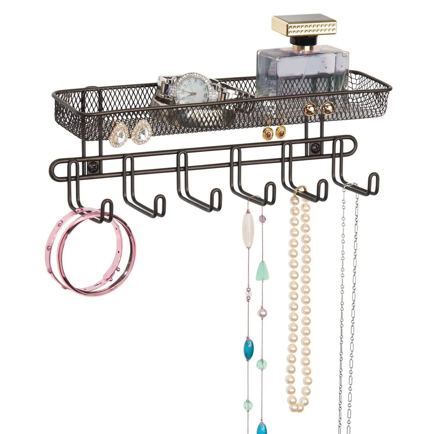 mDesign Schmuck-Organizer Wand 6 Haken Bronze 27,9 cm