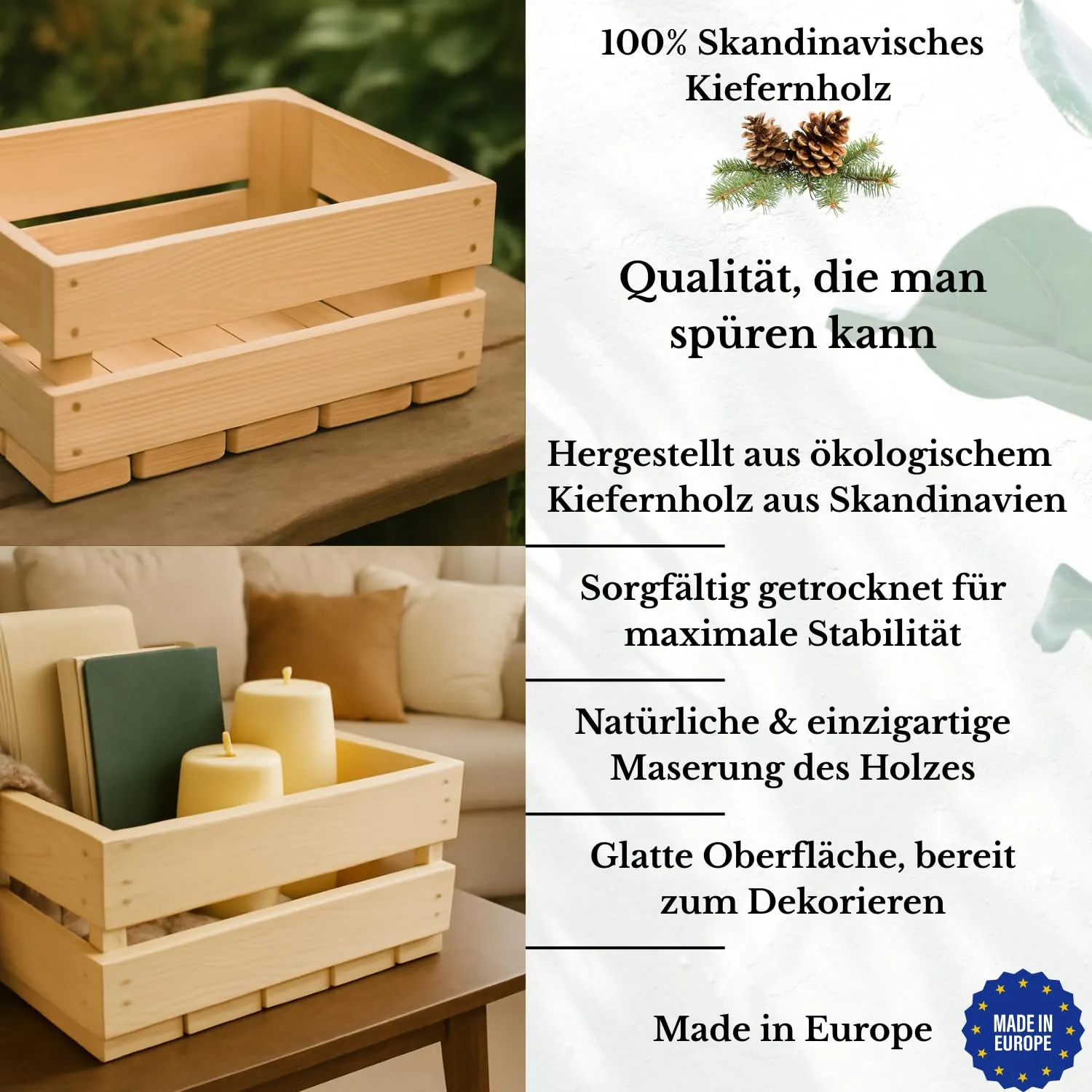 GoodFreshDecor Holzkisten 3er Set 30x20x12 cm natur