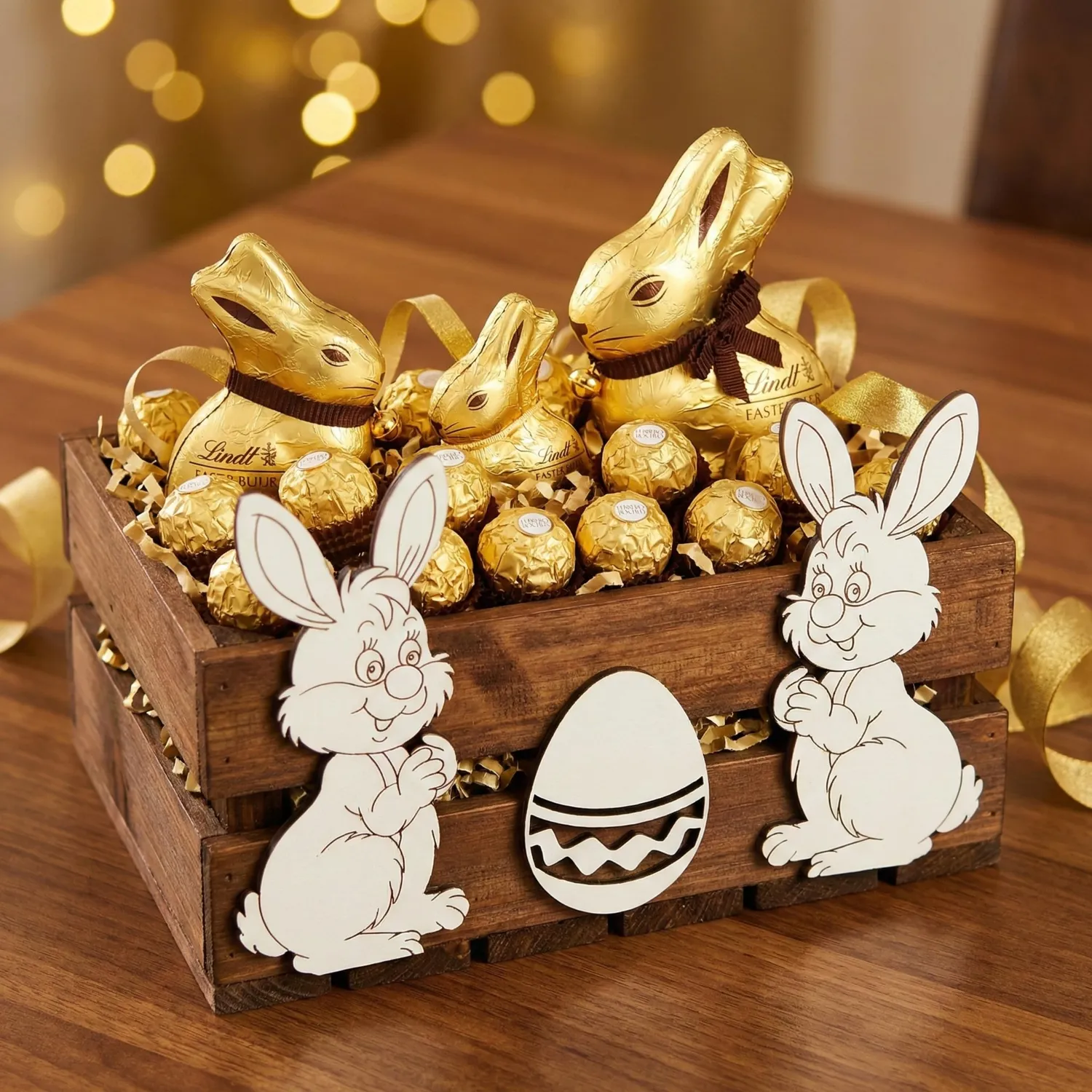 GoodFreshDecor Holzkiste Ostern 30x20x12 cm Braun Hase Ei