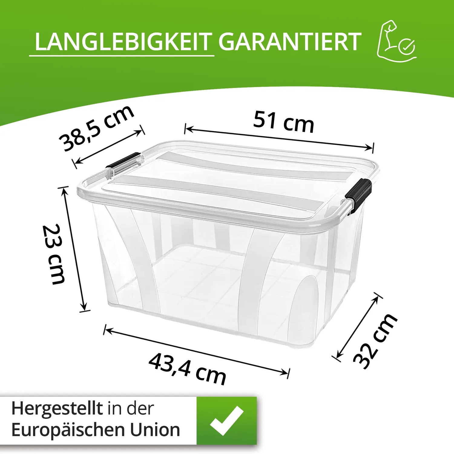 astor24 Aufbewahrungsbox mit Deckel 32 Liter 3er-Set lebensmittelecht