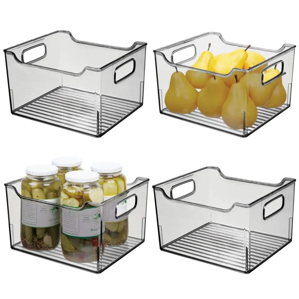 mDesign Aufbewahrungsbox Rauchgrau 25,4cm 4er-Set mit Griff