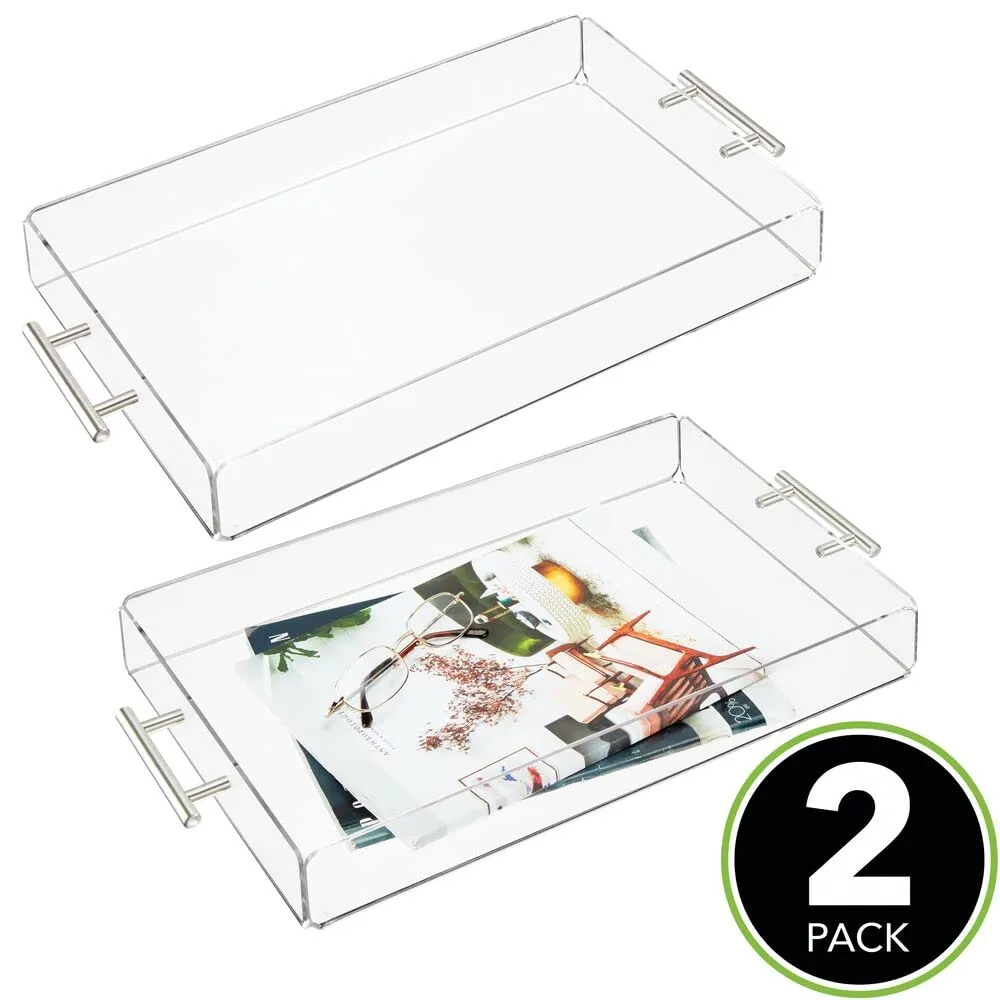 mDesign Serviertablett klein 2er-Set durchsichtig mit Griffen