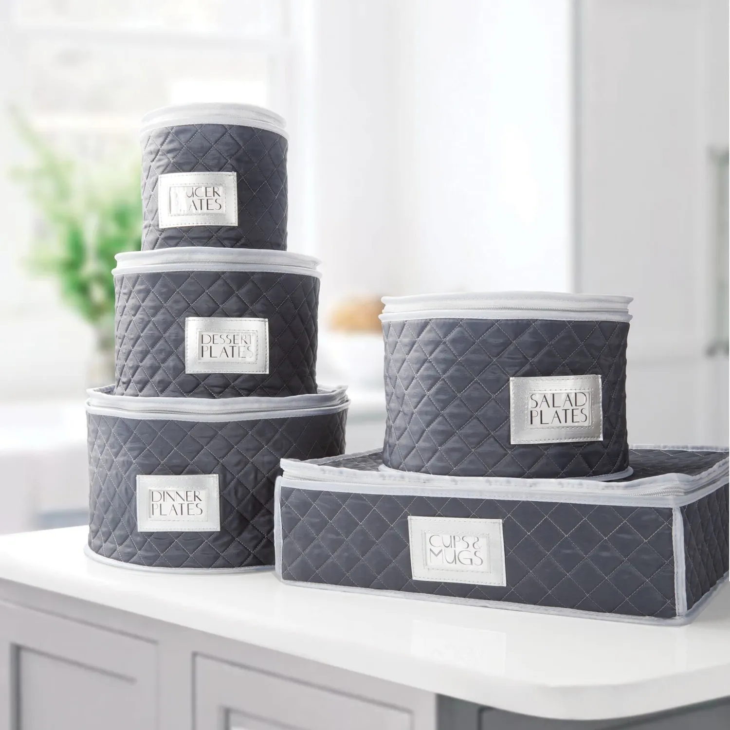 mDesign Geschirraufbewahrung gesteppt Navy 5er-Set rund
