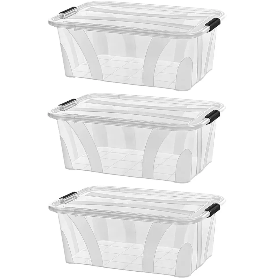 astor24 Aufbewahrungsbox mit Deckel 3er 14 Liter transparent