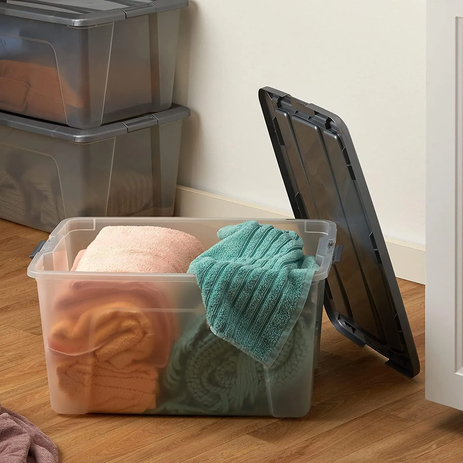 Iris Ohyama NTB-45 Aufbewahrungsbox Silber 45L 2er-Set stapelbar
