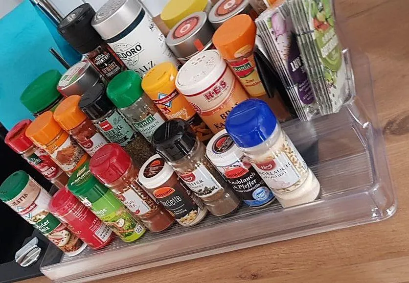 mDesign Gewürzregal ausziehbar Gewürzständer 3 Ebenen klar