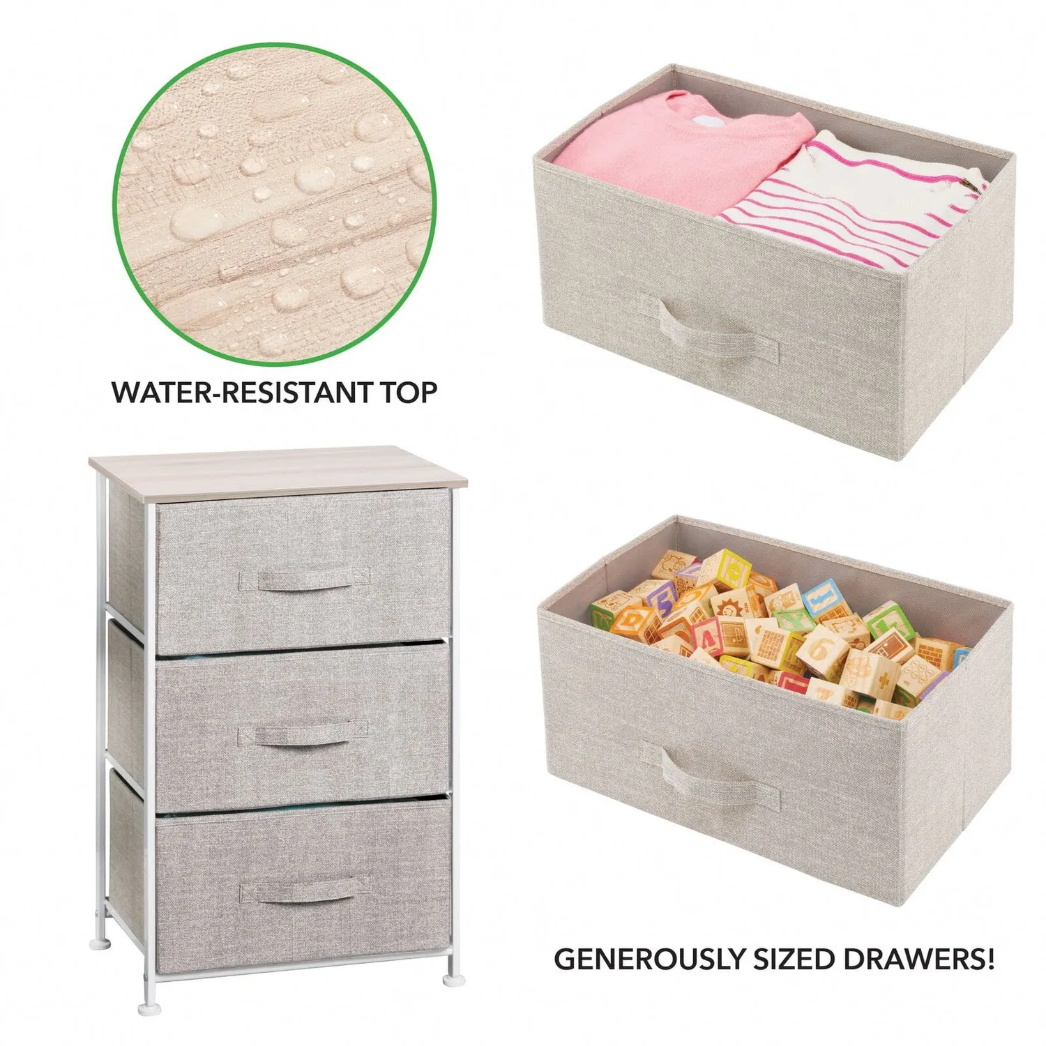 mDesign Schrank Organizer 3 Schubladen Stoff beige