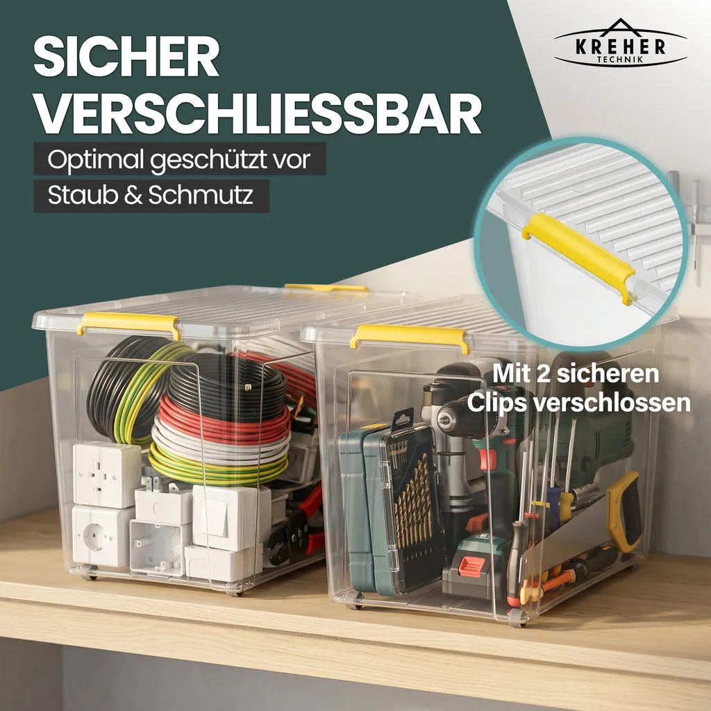 Kreher Simple Store Aufbewahrungsbox 80 L transparent 1 Stück rollbar