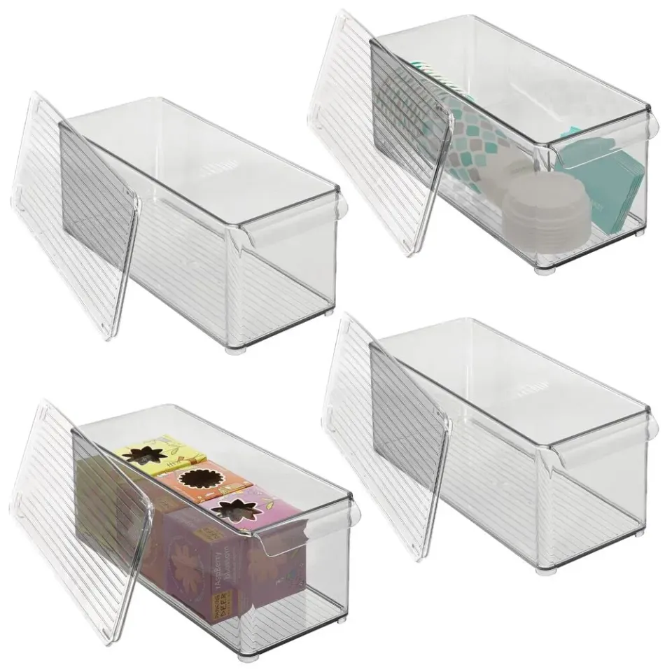 mDesign Aufbewahrungsbox mit Deckel 4er-Set rauchgrau BPA-frei