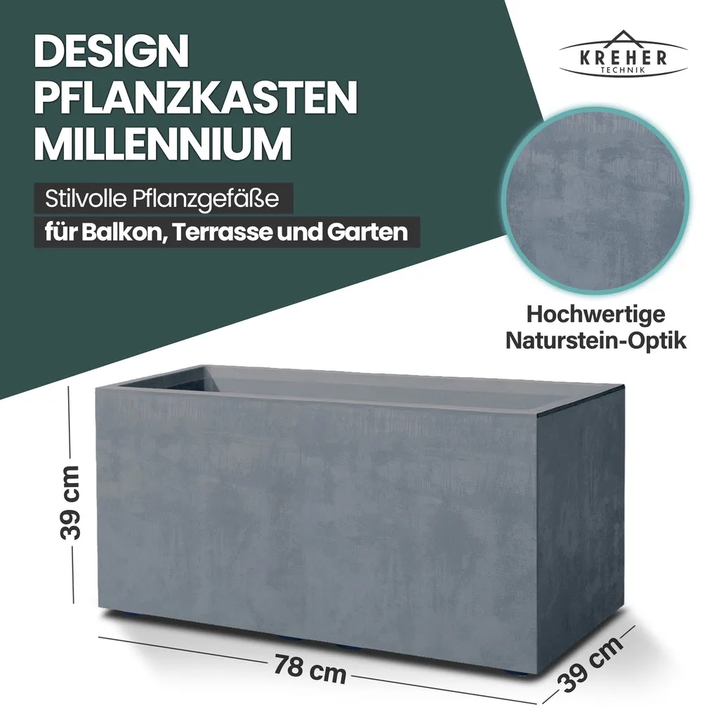 Kreher Millennium Pflanzkübel 73 L Grau rechteckig Naturstein