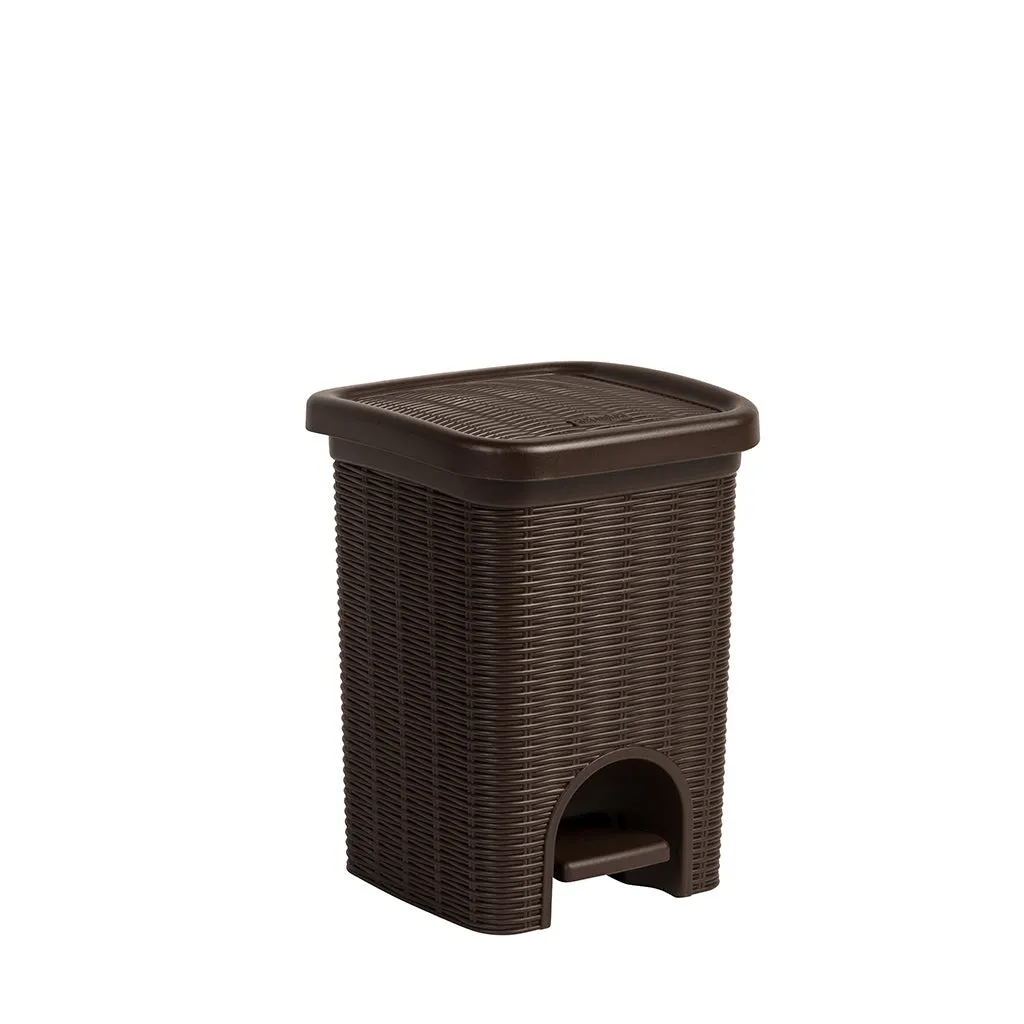 Kreher Badmülleimer Rattan Treteimer 6 Liter Weiß mit Deckel