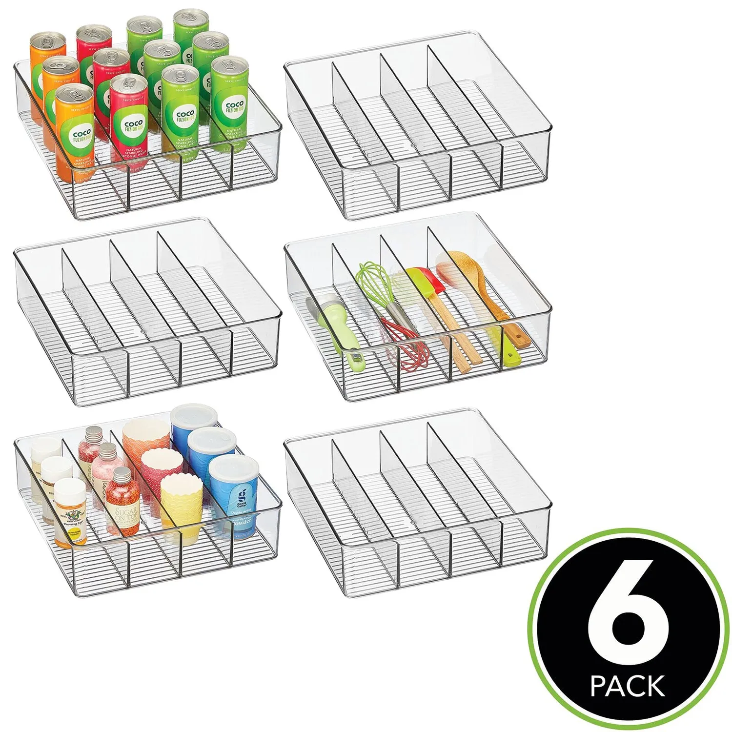 mDesign Organizer 4 Fächer Kunststoffbox transparent 6er-Set