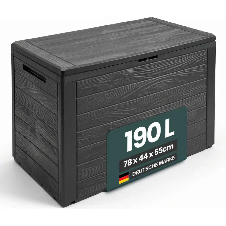 Kreher Wood Kissenbox 190 Liter Anthrazit Holzoptik frostsicher