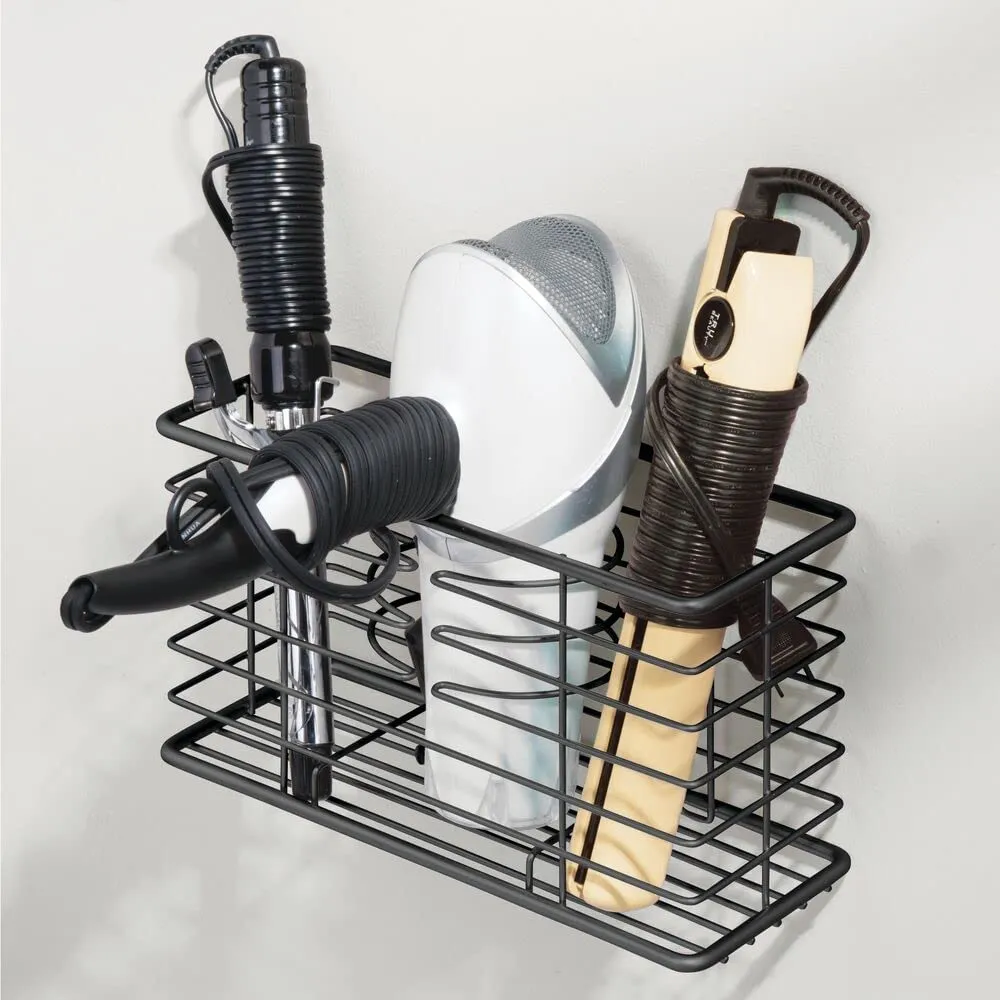 mDesign Fönhalter Metall Wand-Organizer 3 Fächer schwarz