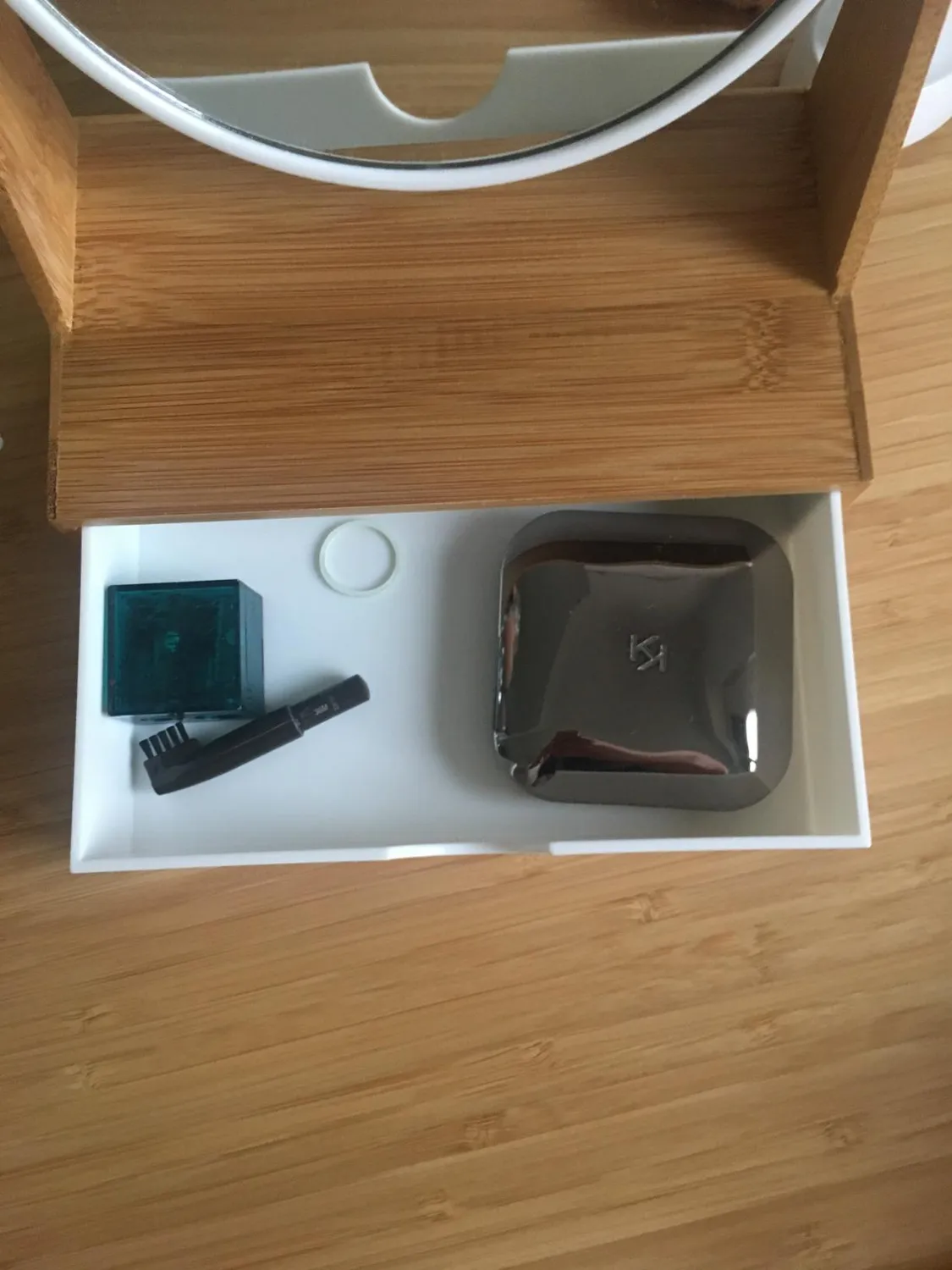 mDesign Standspiegel Bambus rund 3-fach weiß