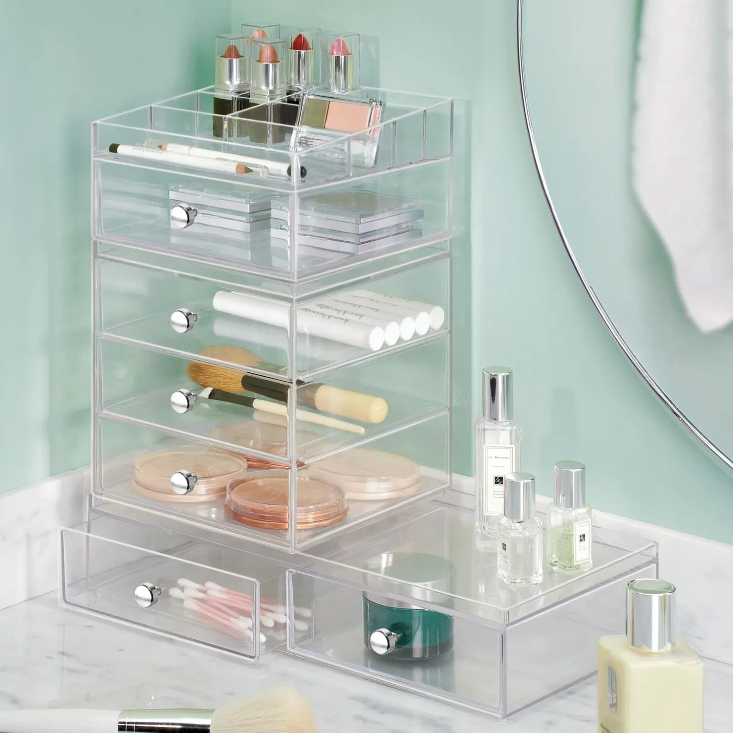 M Design Make-up Organizer Kosmetikbox 3 Schubladen transparent