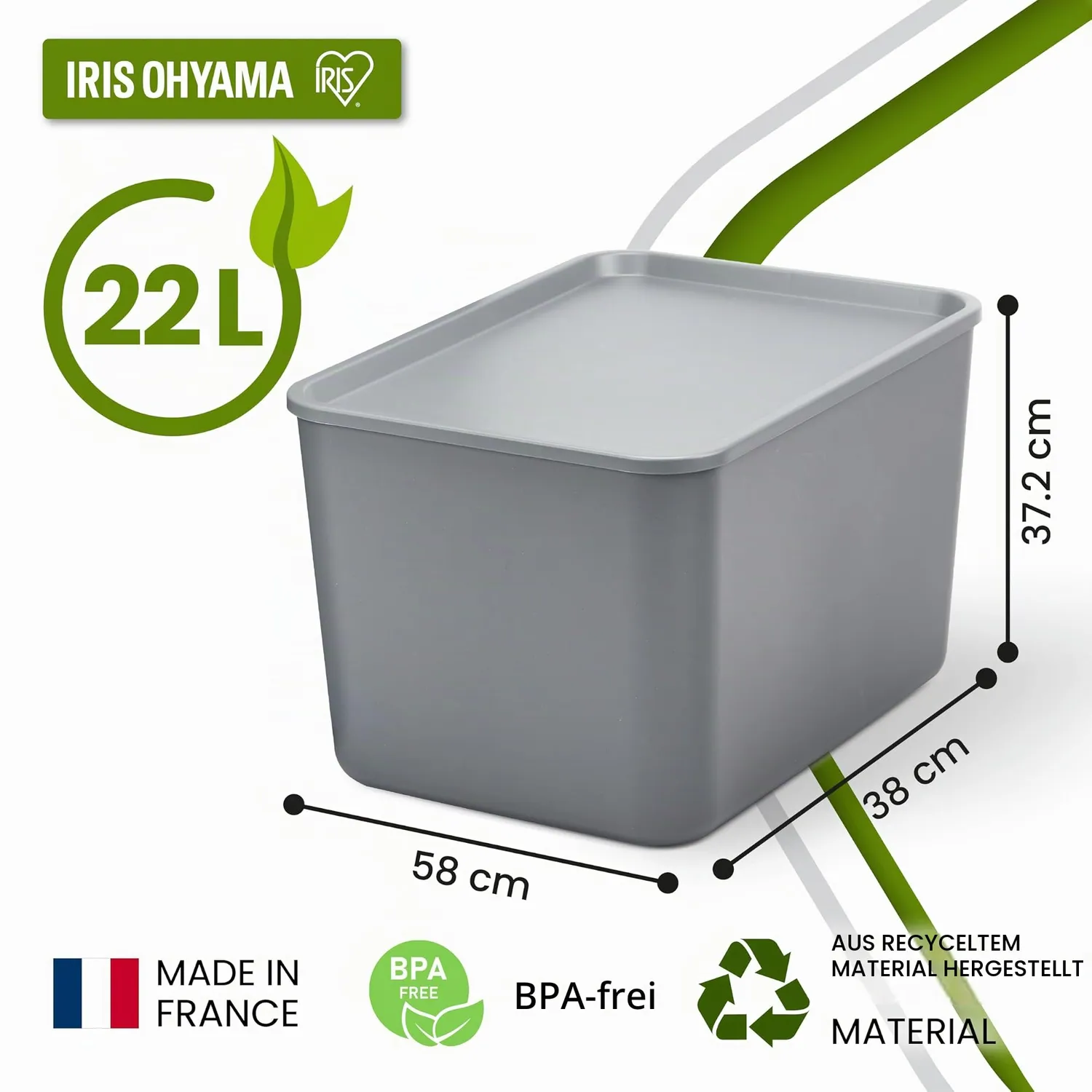 Iris Ohyama SNL-MD Aufbewahrungsbox Grau 22L 3er-Set mit Deckel