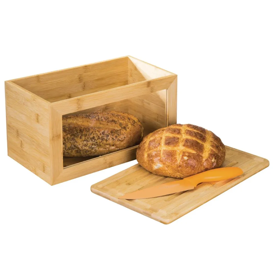 mDesign Brotkasten Holz natur mit Schneidebrett Deckel