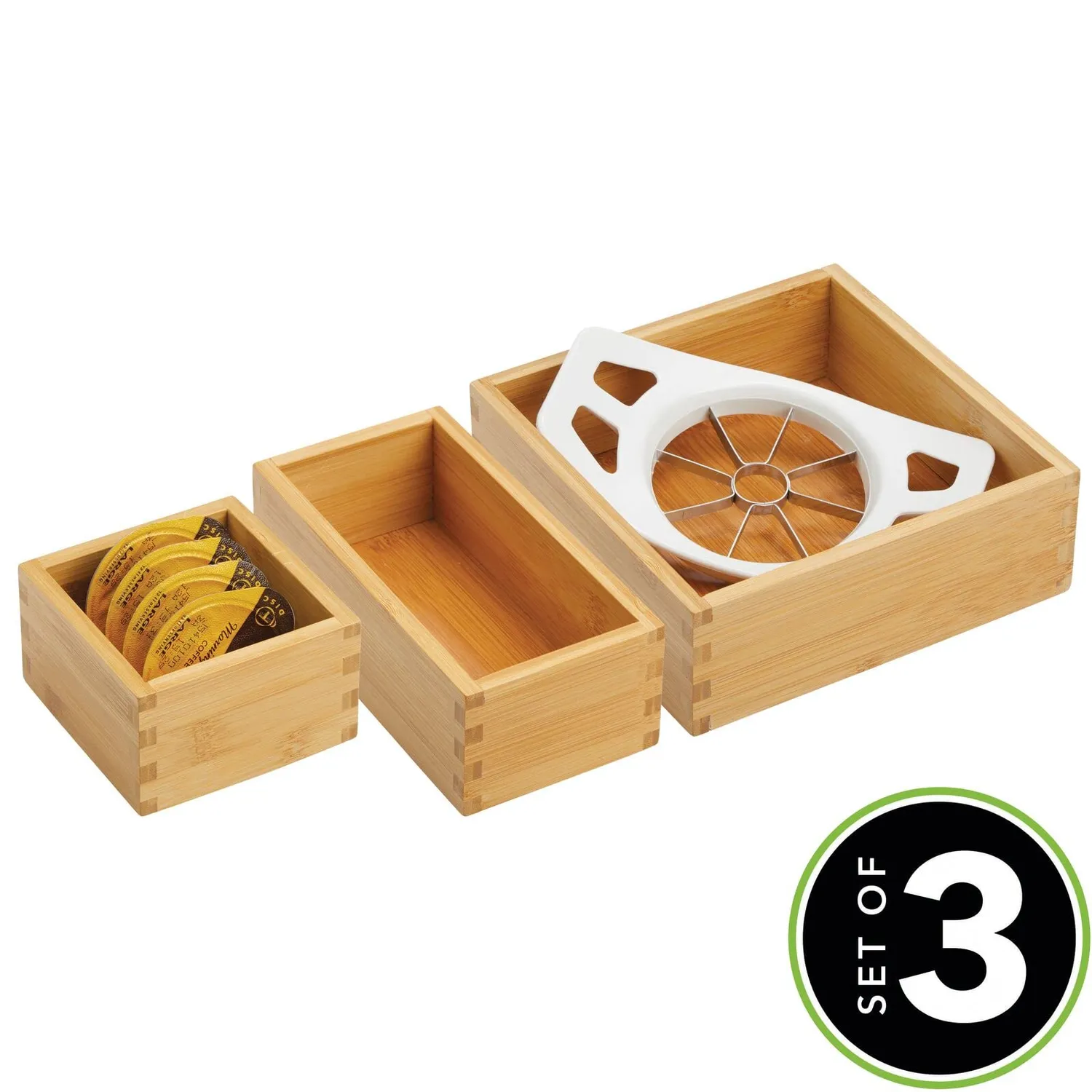 mDesign Schubladenbox Organizer Bambus 3er-Set natur
