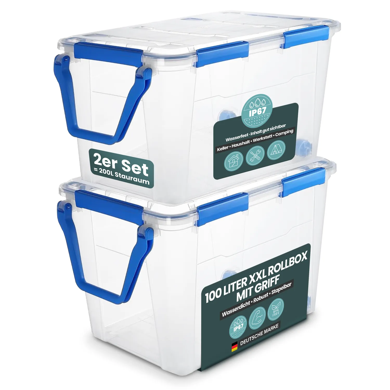 Kreher Box IP67 wasserdichte Box 100 Liter mit Rollen 1 Stück